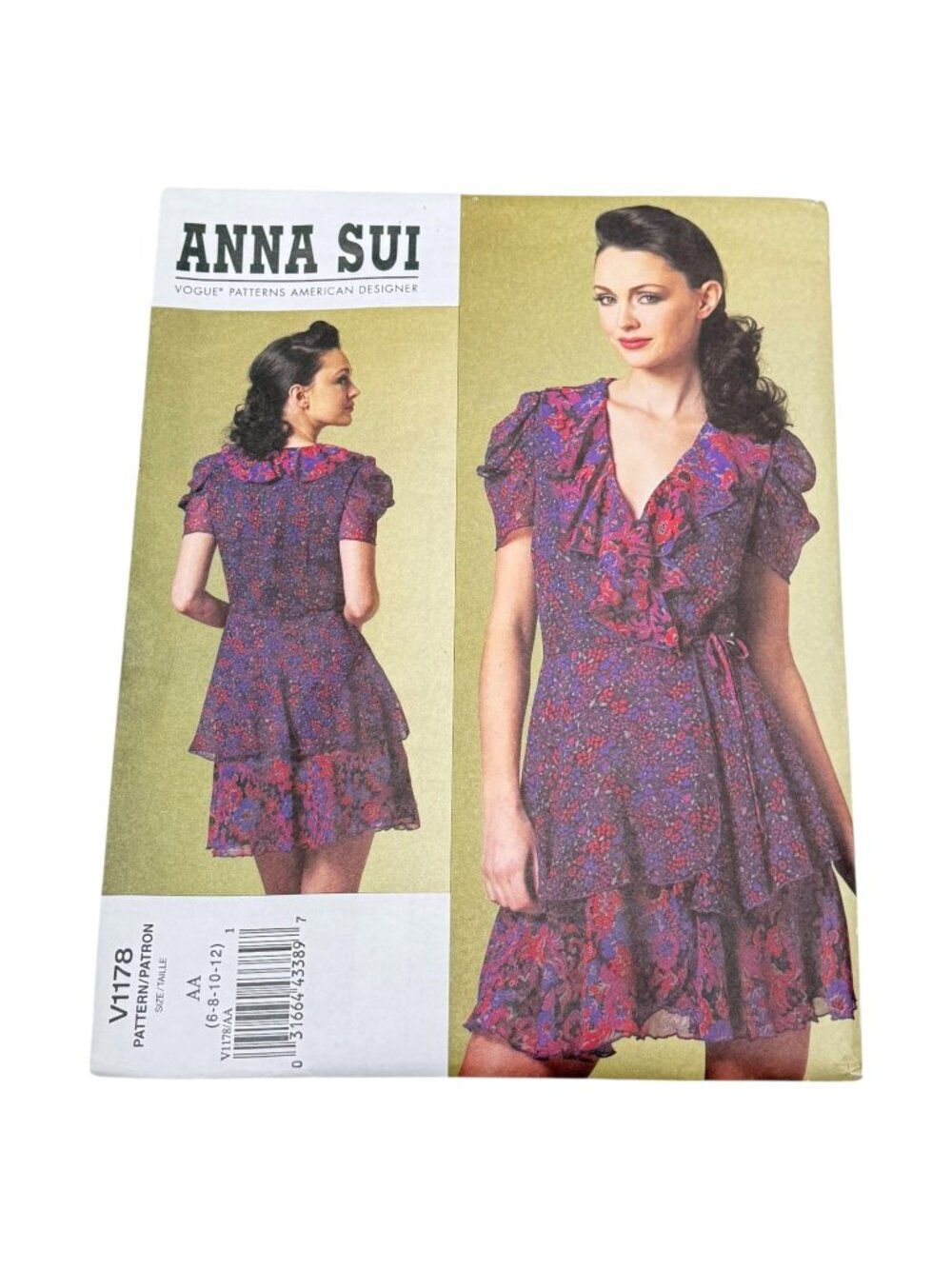 Vogue V1178 Anna Sui Dress Flounce Size 6 8 10 12 Pattern Uncut Sewing